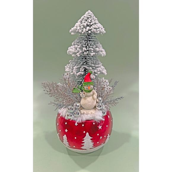 Handmade Other - Handmade Snowman  and Christmas Tree Assemblage/Arrangement Holiday Cottagecore